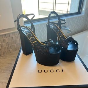 Gucci Black Crawford Knotted Leather Platform Heels